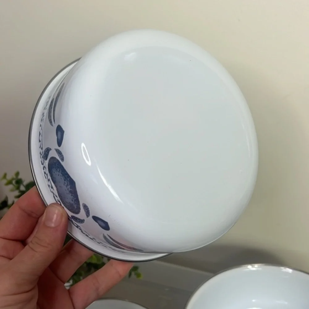 Corelle White and Blue Heart Pattern Cereal/Serving Bowls - Set of 3